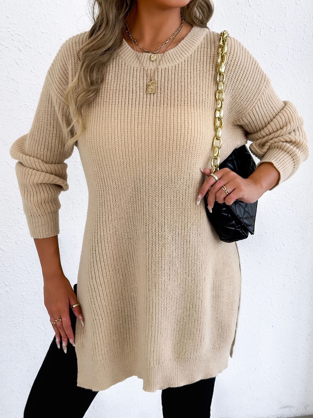 Side-Slit Dropped Shoulder Sweater - Picture 9 of 10